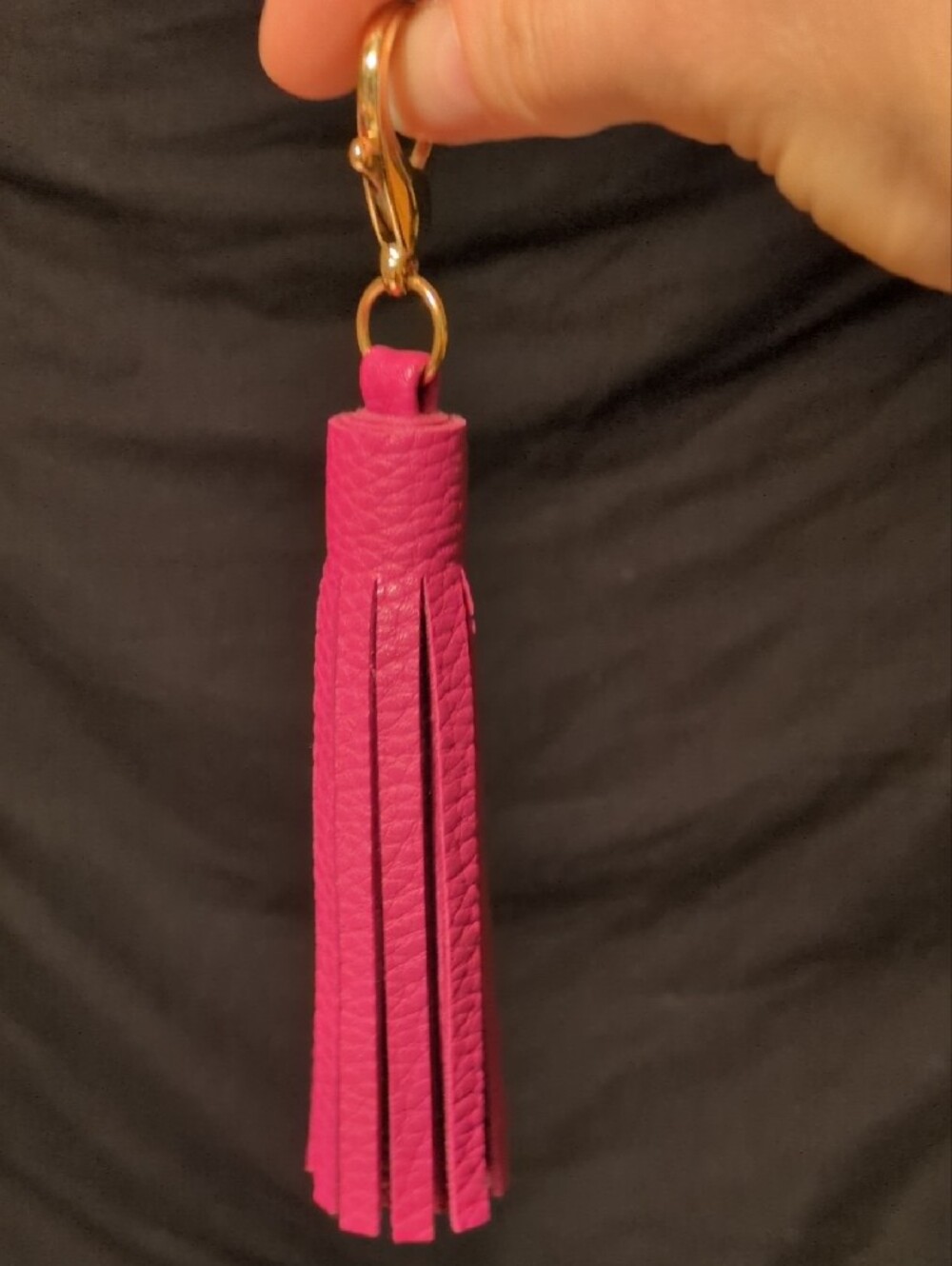 Pink Red Faux Leather Tassel Keychain Charm with Gold Hardware